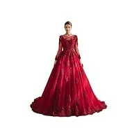 wyfdmnn robe de mariée à manches longues, décoration florale, robe de mariée, robe de mariée, rouge, 12