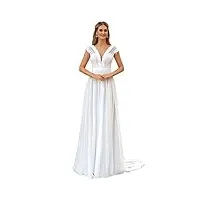 wyfdmnn nouvelle plage bohème robe de mariée dentelle v - cou nu robe de mariée mariée ailes manches balayage jupe, blanc, 48