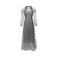 bollrllr robe d'été longue en maille pour femme - manches lanternes - broderie florale - robe de vacances, gris, xxl
