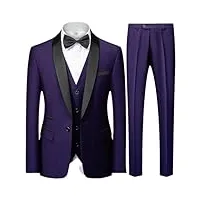 veste de costume britannique 3 pièces pour homme avec col bloqué et col simple boutonnage décontracté, lot de 3 pièces violet, 4x-large
