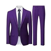 ensemble 3 pièces pour homme, coupe ajustée, décontracté, à carreaux, gilet, pantalon, veste de costume formel, lot de 2 pièces violet, taille m
