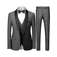 veste de costume britannique 3 pièces pour homme avec col bloqué et col simple boutonnage décontracté, ensemble de 3 pièces gris., 4x-large