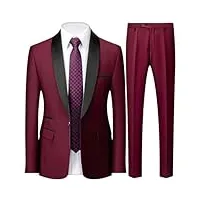 veste de costume britannique 3 pièces pour homme avec col bloqué et col simple boutonnage décontracté, lot de 2 pièces rouge vin, 4x-large