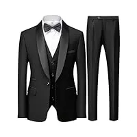 veste de costume britannique 3 pièces pour homme avec col bloqué et col simple boutonnage décontracté, ensemble de 3 pièces noir., taille m