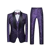 costume 3 pièces décontracté en jacquard pour homme - col châle, violet, xxxl