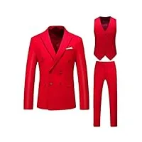 costume 3 pièces décontracté à double boutonnage pour homme (veste + gilet + pantalon), rouge, l