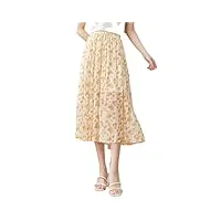 dbfbdtu jupes pour femmes - jupe midi à imprimé floral pour femme - taille élastique - jupe plissée trapèze, jaune, taille unique
