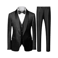 gilet 3 pièces classique à simple boutonnage pour homme coupe ajustée pantalon de costume à revers, ensemble de 3 pièces noir., xxxl