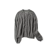 automne hiver femmes tricot cardgain dames o-cou Évider tops femme chandail simple poitrine (couleur : gris, taille : code m) (code gris s) (gris m)