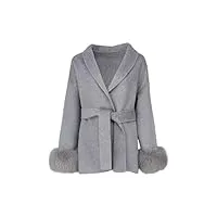 oftbuy veste d'hiver pour femme, manteau en vraie fourrure, ceinture solide, manchette en fourrure de renard naturelle, mélange de laine de cachemire chaud détachable, streetwear