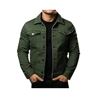 kskan veste en jean de style occidental pour hommes - veste cargo de travail décontractée de couleur pure veste d'entraîneur de bombardier légère pour camionneur classique,vert,xl