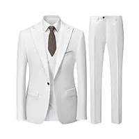 costume 3 pièces pour homme slim british mariage couleur unie veste gilet pantalon gilet, lot de 3 pièces blanc, taille m