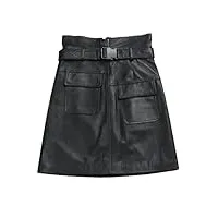 dvbfufv jupe en cuir pour femme - jupe en cuir taille haute pour femme - jupe trapèze fine, noir , 48