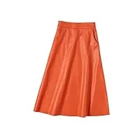 dvbfufv jupe trapèze en cuir pour femme - jupe maxi en cuir, orange, 34
