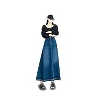 jupe longue en jean pour femme - taille haute - jupe trapèze - printemps et automne - jupe en jean rétro - jupe parapluie grande taille, bleu, 48