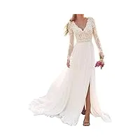 crioyxva robes de mariée bohème robes de mariée femmes longue dentelle robe de mariée à manches longues robe civile, blanc, 54