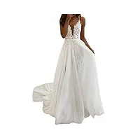 crioyxva robe de mariée longue dentelle bohème robe de mariée v - neck mousseline de soie robe de mariée de plage a - word, blanc, 32