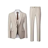 costume 3 pièces pour homme coupe ajustée couleur unie col cranté smoking simple boutonnage veste pantalon, abricot 1 bouton, 4x-large