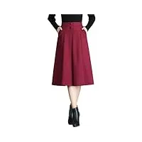 dvbfufv jupe plissée taille haute boutonnée pour femme avec poches pour femmes jupe mi-longue, rouge vin, 34