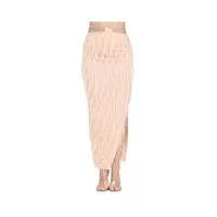 simona corsellini jupe longue pour femme nude avec détails franges et ceinture strass, rose, 44