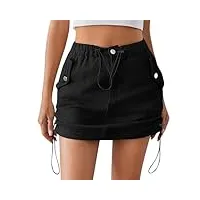 jupe en jean serrée streetware - taille haute - sexy - cargo - jupe courte - mini jupe en denim - avec poches - fine - Élastique - ventre - coupe ajustée - ligne a - courte, za-noir., m