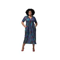 ulla popken femme grandes tailles robe trapèze en jersey à imprimé palmiers, avec décolleté en v et manches courtes salsa 50+ 827255530-50+