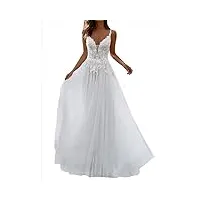 mujargpd robe de mariée tulle dentelle robe de mariée spaghetti bretelles robe de mariée bohème col v, ivoire, 38