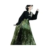 jupe à visage de cheval pour femmes longue jupe pl jupe hanfu originale de style chinois, costume de la dynastie ming, jupe en visage de cheval doré, robe chinoise ( color : full set 2 , size : l )