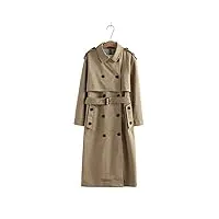 aqqwwer manteaux pour femme ladies casual solid color double breasted outer belt office coat chic epaulette design long trench coat (color : beige, size : s)