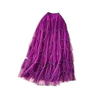 jupe tutu longue à volants en tulle pour femme - jupe en maille taille haute - rose, violet, 40