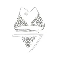 chaîne de taille bikini chaîne de corps harnais pour femme mode lingerie chaîne strass soutien-gorge et string ensemble bijoux femme (or) (argent) (argent)