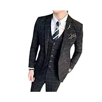 ensemble 3 pièces pour homme (veste + gilet + pantalon) - costume d'affaires formel - robe de mariée à carreaux, tz130 noir, xl