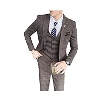 ensemble 3 pièces pour homme (veste + gilet + pantalon) - costume d'affaires formel - robe de mariée à carreaux, tz136 marron, 6x-large