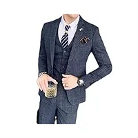 ensemble 3 pièces pour homme (veste + gilet + pantalon) - costume d'affaires formel - robe de mariée à carreaux, tz136 bleu, 4x-large