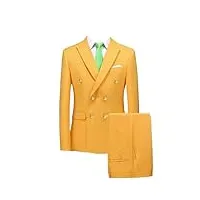 manteau/pantalon pour homme d'affaires à double boutonnage couleur unie costume manteau/homme slim mariage 2 pièces blazers veste pantalon, pantalon de costume jaune, xl