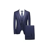 costume 3 pièces pour homme (veste + gilet + pantalon) - robe de mariage - smoking fin - costume d'affaires formel, bleu marine, 4x-large