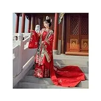 xdcfv hanfu chinois – robe de mariée tissée pour femmes, jupe avec visage de cheval doré, cape traînée de fleurs chinoises, costume traditionnel de mariage