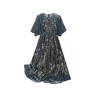 robe plissée à manches évasées et col rond pour femme - imprimé floral, gris, xxl