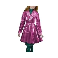 odite trench-coat en plastique pvc pour femme, col à revers en pvc transparent, manches longues, manteaux longs, vêtements d'extérieur, veste ceinturée, imperméable en vinyle (rose, m)