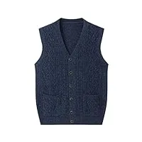 cardigan tricoté en cachemire pour homme - pull oversize à dos ouvert, bleu mélangé avec gris, l