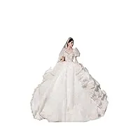 bonool robe de mariée de luxe blanche, col carré, manches bouffantes, drapée, paillettes brillantes, perles, exquise