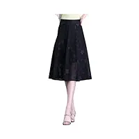 jupe trapèze d'été plissée taille haute en maille florale pour femme, noir , 52
