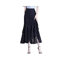 printemps automnetaille haute dames vêtements femme vintage slim tempérament jupes dentelle patchwork mince, noir , 40