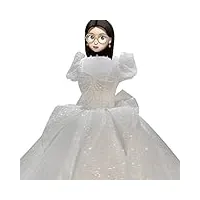 bonool robe de mariée super brillante, col en cœur, manches courtes, nœud en perles, robe de mariée avec traîne chapelle de 100cm