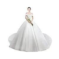 bonool magnifique robe de mariée en satin à lacets dans le dos et épaules dénudées, col en v avec traîne de 100 cm.