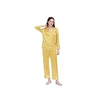 ensemble de pyjama en soie unie pour femmes, ameublement de maison, pantalon décontracté à manches longues, pyjama 2024, doré, s