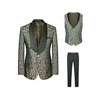 rajegar costume de smoking formel pour homme avec blazer brodé cachemire veste gilet pantalon pour fête de mariage, dîner, bal de fin d'année, vert, 56