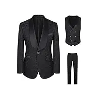 rajegar costume de smoking formel pour homme avec blazer brodé cachemire veste gilet pantalon pour fête de mariage, dîner, bal de fin d'année, noir , 56