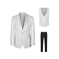 rajegar costume de smoking formel pour homme avec blazer brodé cachemire veste gilet pantalon pour fête de mariage, dîner, bal de fin d'année, blanc, 60