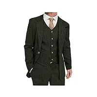 costume 3 pièces en tweed à chevrons pour homme, vert militaire, l